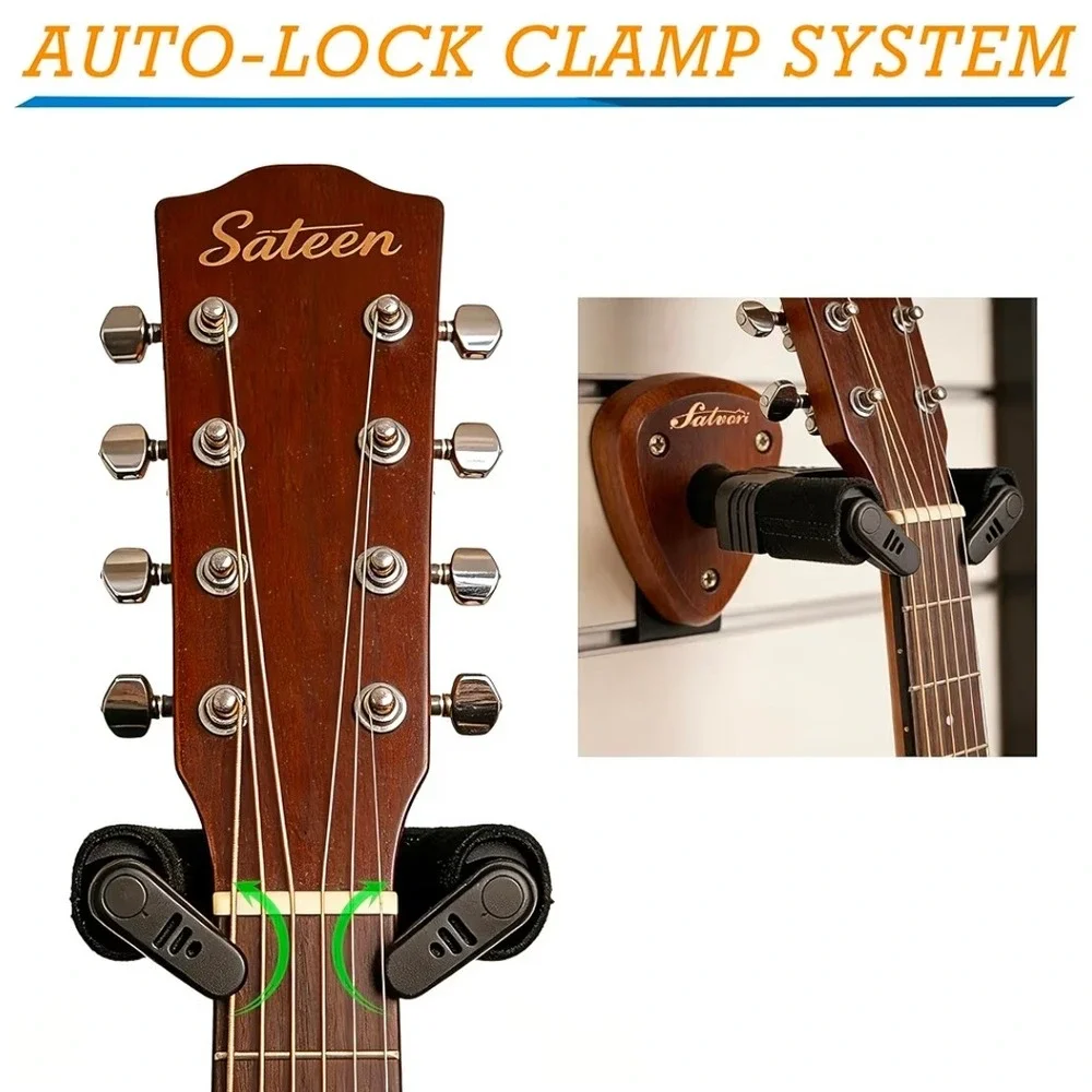 Salvori SH-110W Auto-Lock Guitar Wall Mount Hanger Wood Pick Base Black